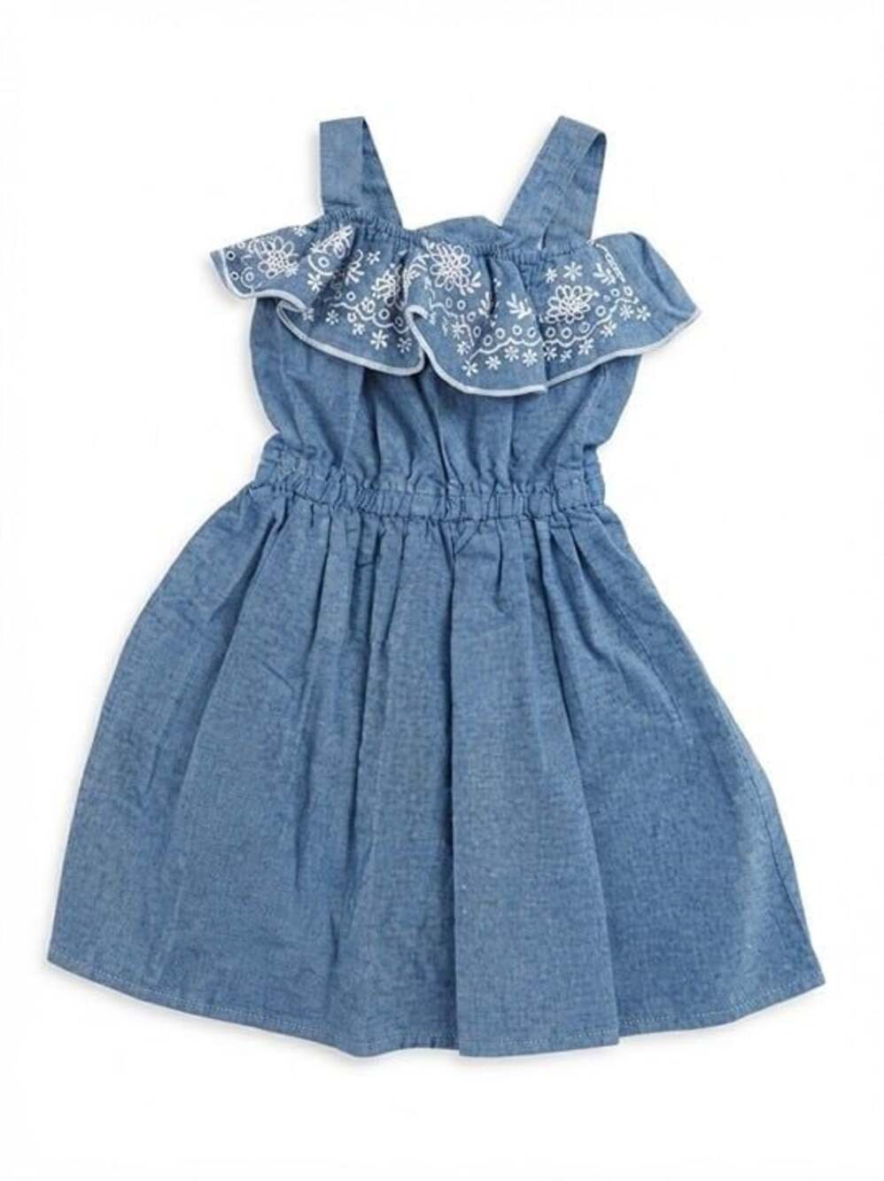 Girls Demim embroidered off the shoulder dress